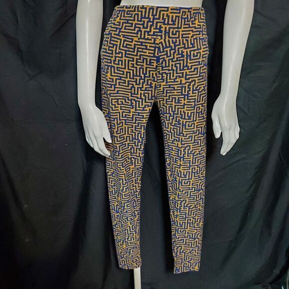 LuLaRoe Yellow & Blue Maze Leggings (OS) - Picture 3 of 6